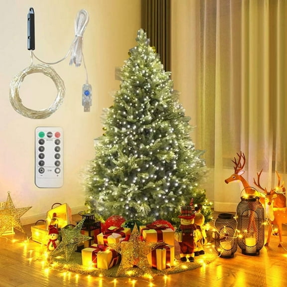 Cascading Twinkle Lights for Christmas Tree, Cascading Christmas Tree Lights, Christmas Tree Waterfall Lights, 8 Modes, LED Twinkle String Light (white - USB, 3.28ft 100 light)