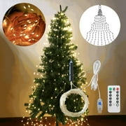 Cascading Twinkle Lights for Christmas Tree, Christmas Tree Waterfall Lights, Cascading Tree Twinkle Fairy Lights Warm White Silver Wire, 8 Modes
