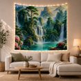 thumbnail image 1 of Cascading Waterfalls Over Green Peaks in Misty Valley, Serene Digital Art for Nature Lovers, Scenic Mountain Wall Decor, Housewarming Gift, Tapestry Wall Hanging for Living Room and Bedroom, 1 of 6