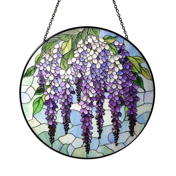 Cascading Wisteria Stained Glass Style Window Decor