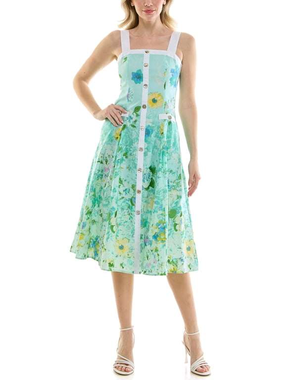 Women's Button Front Midi Dress, Sizes 4-16