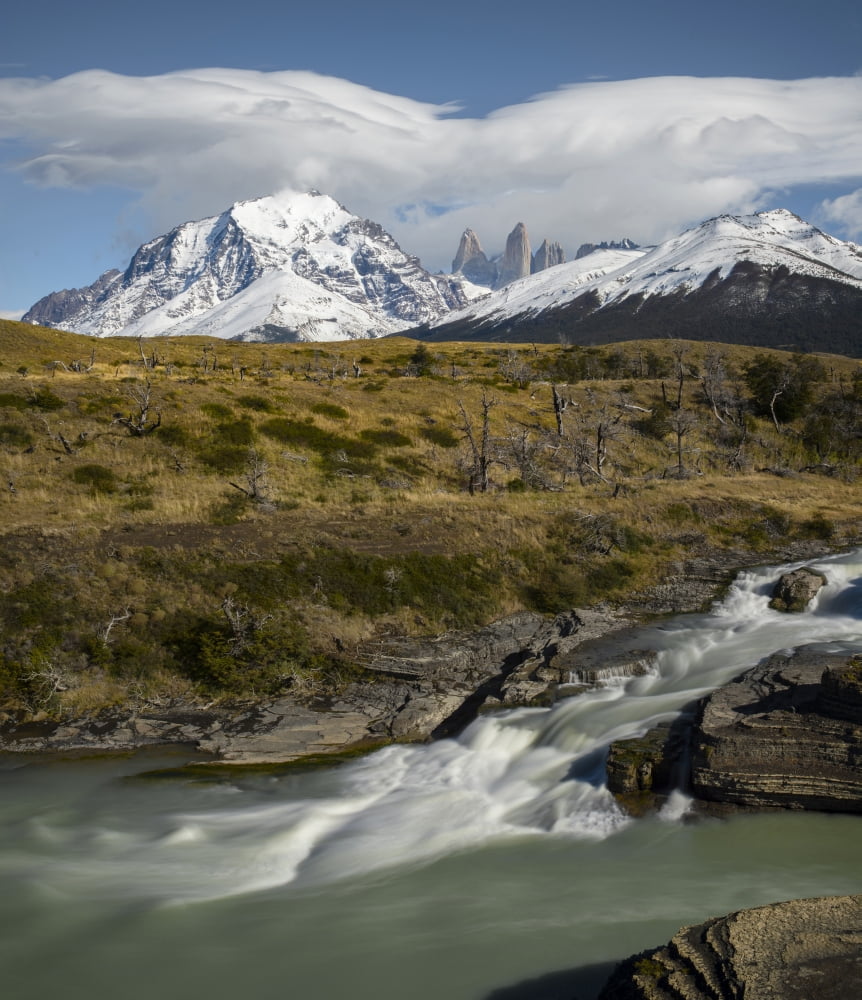 Cascading stream with mountain peak in the background Torres Del Paine National Park Chile Canvas Art - Panoramic Images (24 x 24)