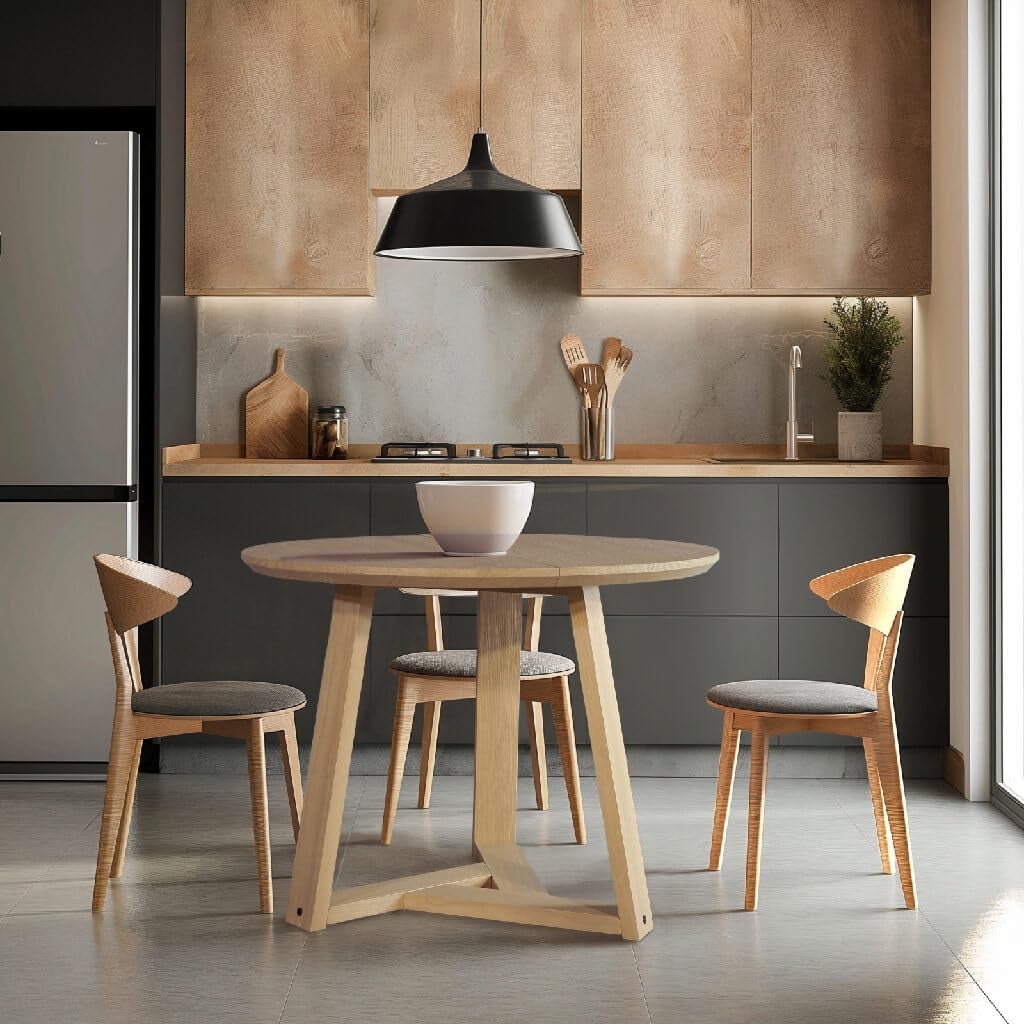 Blonde Oak 36" Round Dining Table with Japandi Base