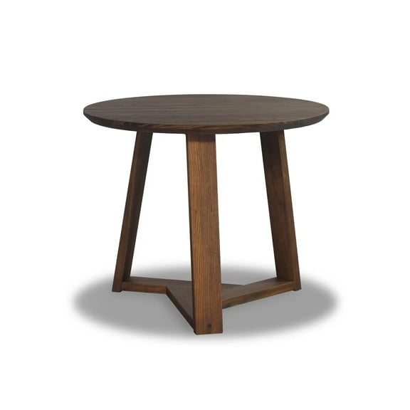 Cascais 36" Round Table with Japandi Base, Solid Wood with a Brown Oak Finish