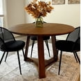 thumbnail image 1 of Cascais 48' Round Table with Japandi Base, Solid Wood with a Brown Oak Finish, 1 of 10