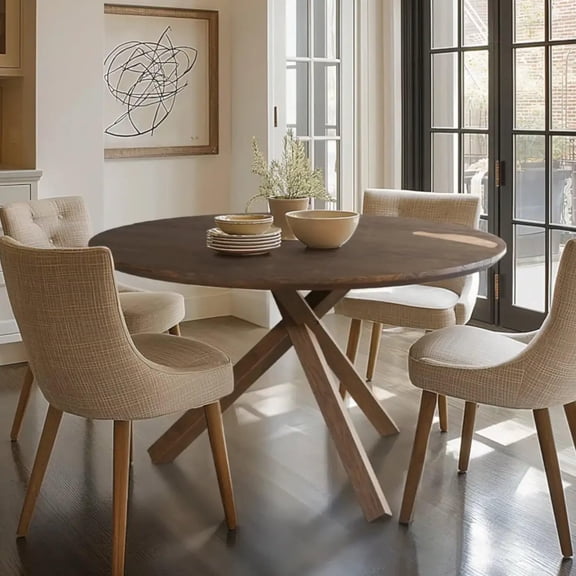 Grain Wood Furniture Cascais 48" Round Table with Tripod Base, Solid Wood with a Brown Oak Finish