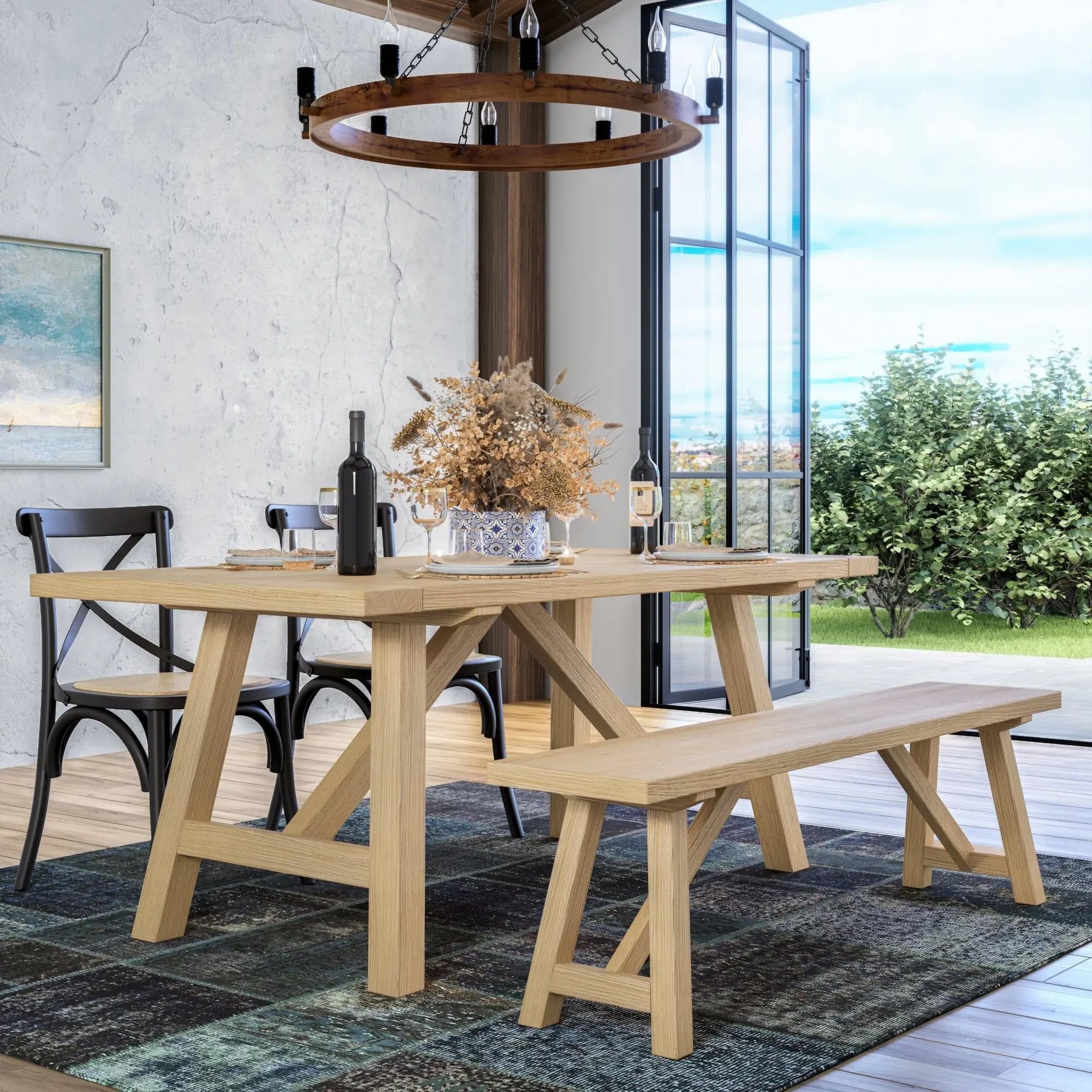 Blonde Oak 72'' Rectangular Solid Wood Farmhouse Table