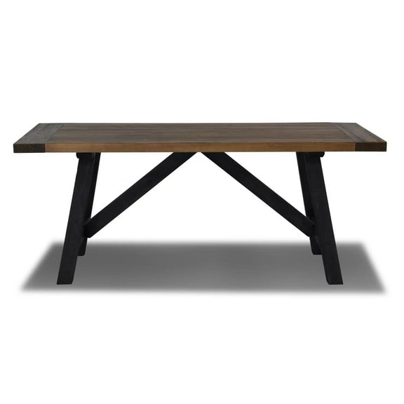 Grain Wood Furniture Cascais 72" Rectangular Table with Farmhouse Base in Brown Oak Top and Black Oak Base