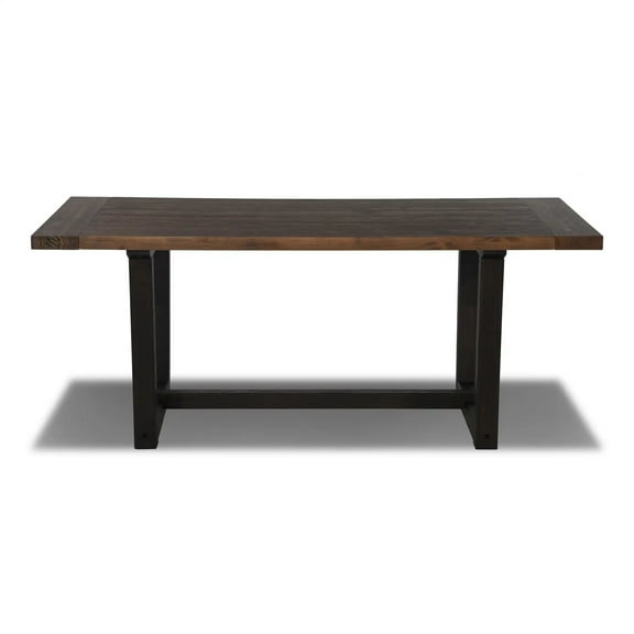 Grain Wood Furniture Cascais 72" Rectangular Table with Industrial Base in Brown Oak Top and Black Oak Base