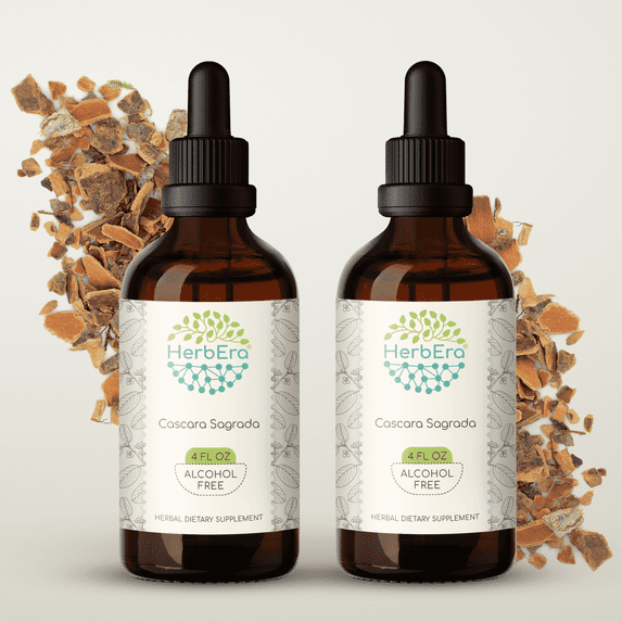 HerbEra Cascara Sagrada Tincture, Herbal Dietary Supplement for Digestive Support, Cascara Sagrada (Frangula purshiana) Dried Bark Extract, Natural, Alcohol-Free, Drops 2x4 oz
