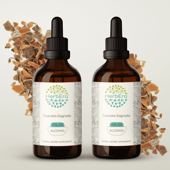 HerbEra Cascara Sagrada Tincture, Herbal Dietary Supplement for Digestive Support, Cascara Sagrada (Frangula purshiana) Dried Bark Extract, Natural, Alcohol Tincture, Drops 2x4 oz