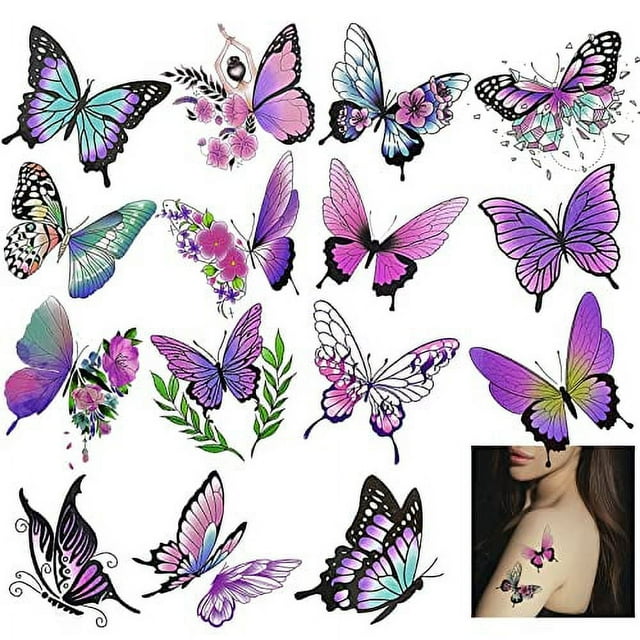 Casciybo 30Sheets Butterfly Temporary Tattoos for Women Kids Girls
