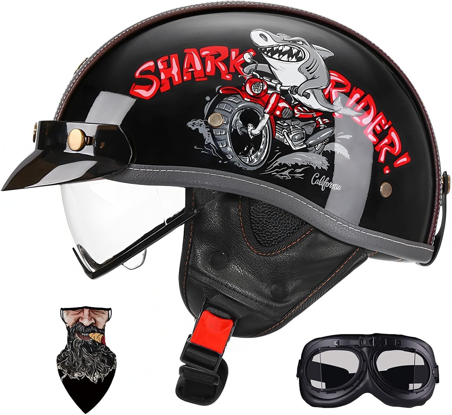 Casco Bicicleta Eléctrica Casco Media Cáscara Retro Para Adultos - Cierre Rápido, Abierto, Ideal Scooter, Bicicleta Eléctrica, ATV Casco Media Concha Ajuste Rápido Scooter Casco Bicicleta Eléctrica Casco Media Cáscara Retro Para Adultos - Cierre Rápido, Abierto, Ideal Scooter, Bicicleta Eléctrica, ATV Casco Media Concha Ajuste Rápido Scooter