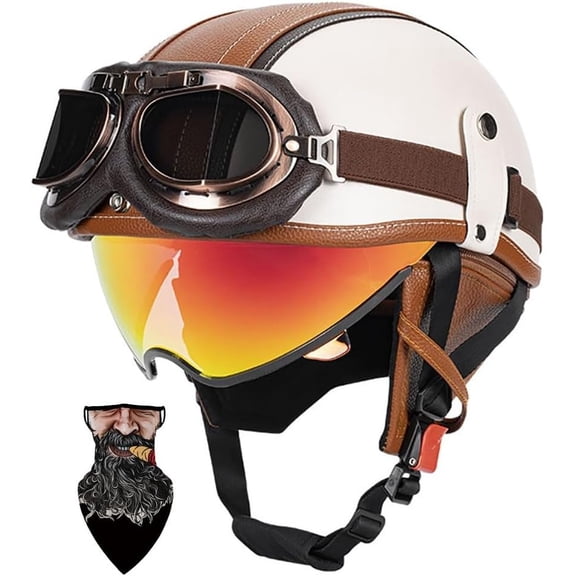 Cascos Moto Retro Jet Vintage Medio, DOT Homologado Visera Retrctil PC y Hebilla Rpida, Desmontable para Hombre Mujer Adultos, Scooter Crucero Patinete Elctrico Custom