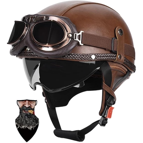 Cascos Moto Retro Jet Vintage Medio, DOT Homologado Visera Retrctil PC y Hebilla Rpida, Desmontable para Hombre Mujer Adultos, Scooter Crucero Patinete Elctrico Custom