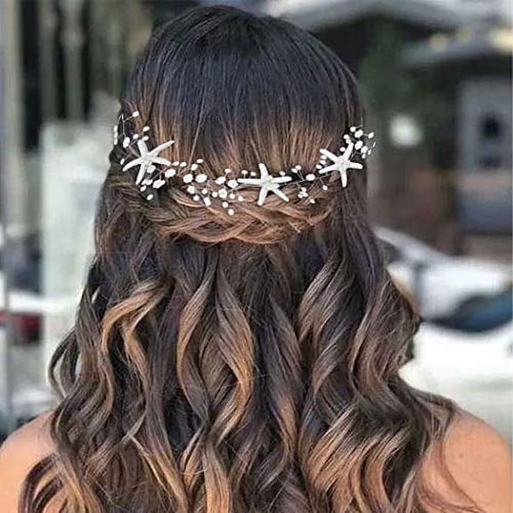 Casdre Starfish Bride Wedding Hair Vine Silver Pearl Bridal Headband Flower Hair Dress Hair Accessories for Women and Girls