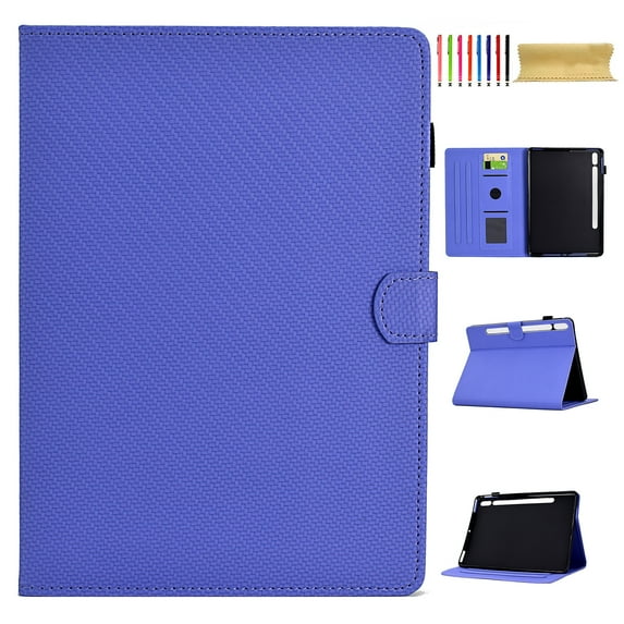 Case for 11.0" Samsung Galaxy Tab S9 2023/S8 2022/S7 2020, Carbon Fiber Texture PU Leather Multi-Angle Viewing Stand Shockproof Flip Case with Card Slots Magnetic Clasp, Purple