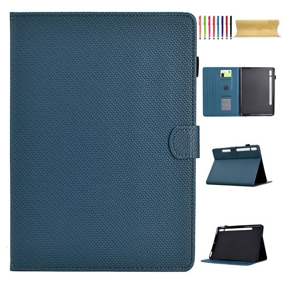 Case for 11.0" Samsung Galaxy Tab S9 2023/S8 2022/S7 2020, Carbon Fiber Texture PU Leather Multi-Angle Viewing Stand Shockproof Flip Case with Card Slots Magnetic Clasp, Darkblue