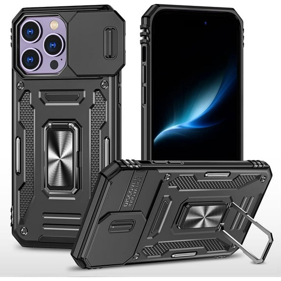 Case for 14 Pro Max, for iPhone 14 Pro Max Case,Heavy Duty Military Grade Protection Shockproof with Sliding Lens Cover,Built-in Kickstand Durable Dual-Layer iPhone 14 Pro Max Case(Black)