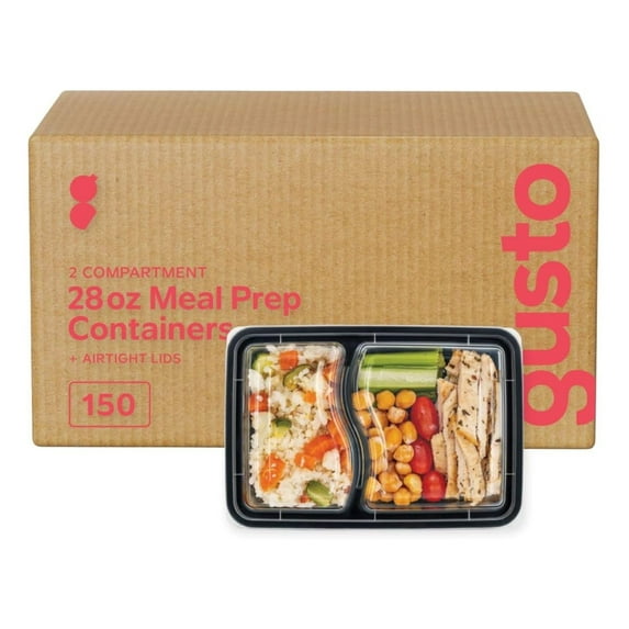 [Case of 150 28 oz. 2 Compartment Meal Prep Containers Reusable - Microwaveable, Dishwasher and Freezer Safe, BPA-Free, Portion Control and Convenience Food Storage with Lids, Stackable