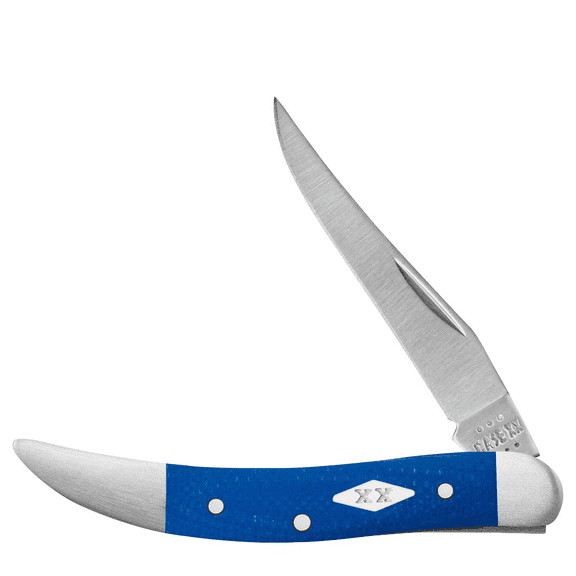 Case Small Texas Toothpick Pocket Knife 2.25" Clip Point Tru-Sharp Scotch Bright Blade G-10 Handle Blue