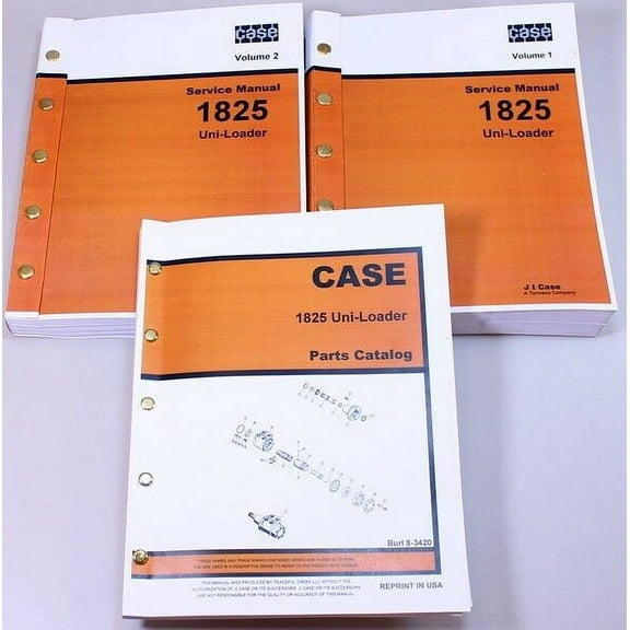 Case 1825 Uni-Loader Skid Steer Parts Catalog Service Repair Shop Manuals Set