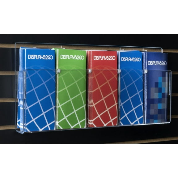 Case of 2, Adjustable Brochure Rack for Slat Wall, Removable Dividers Adjust the Width of Each Pocket for 4x9 Brochures or 8.5x11 Magazines - Clear Acrylic