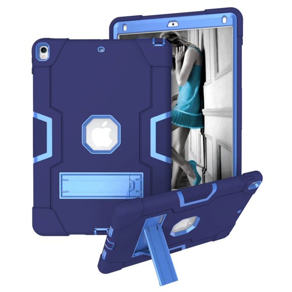 Case for 2019 iPad Air 3 10.5/2017 iPad Pro 10.5 inch, Kickstand Shockproof Kids Proof Case Heavy Duty High Impact Resistant Hybrid Three Layer Rugged Defender Full Body Protection Case, Blue