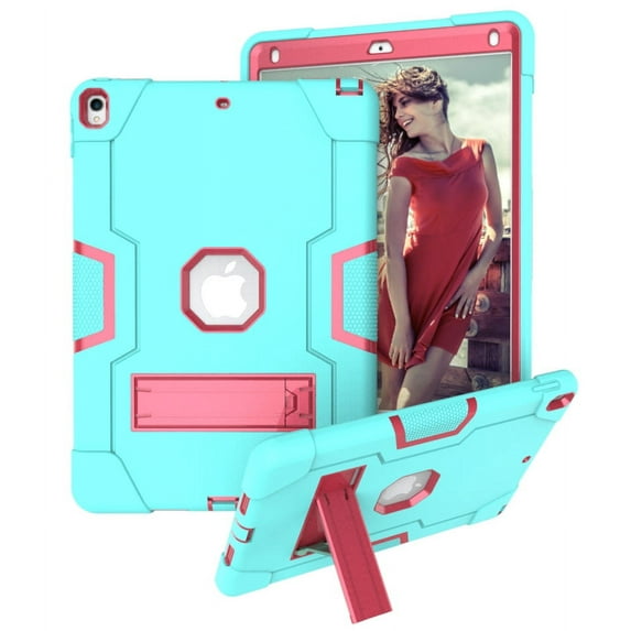 Case for 2019 iPad Air 3 10.5/2017 iPad Pro 10.5 inch, Kickstand Shockproof Kids Proof Case Heavy Duty High Impact Resistant Hybrid Three Layer Rugged Defender Full Body Protection Case, Mint+Rose