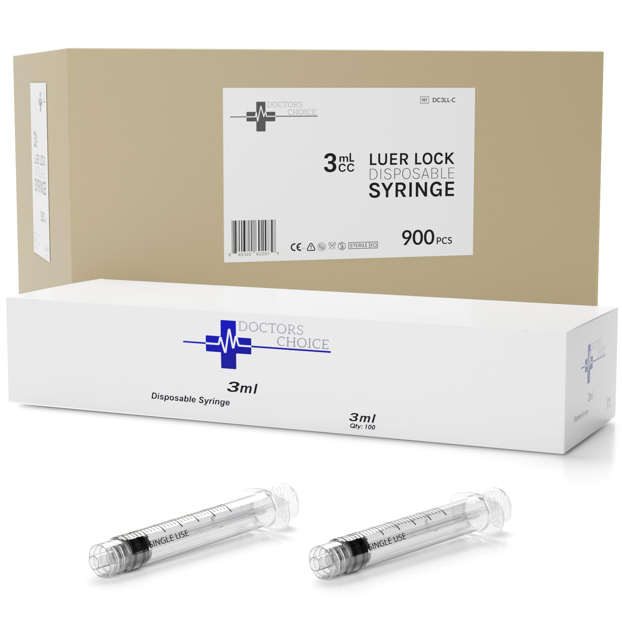 Case 3mL Luer Lock Syringe Sterile with Individually Sealed 900 Syringes (9 Boxes x 100pk