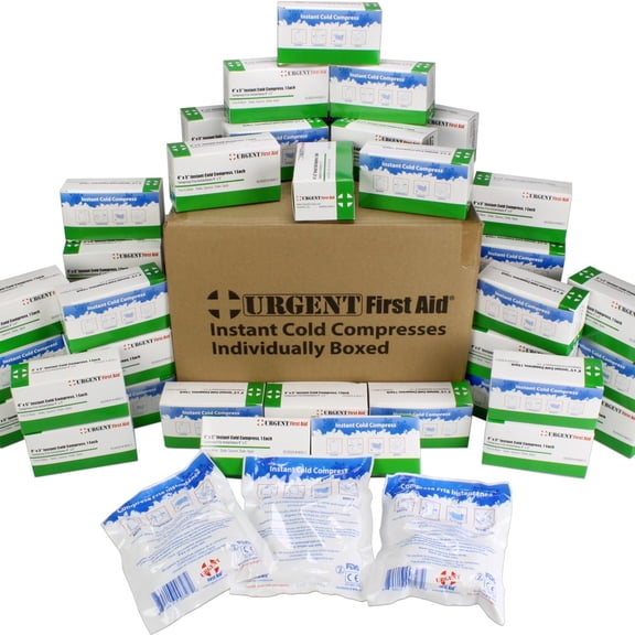 Case of 50 Individually Boxed Instant Cold Packs, 5" x 6" Disposable Cold Compresses - No pre-chilling required for fast first aid treatment & relief of aches, pains, bumps & bruise