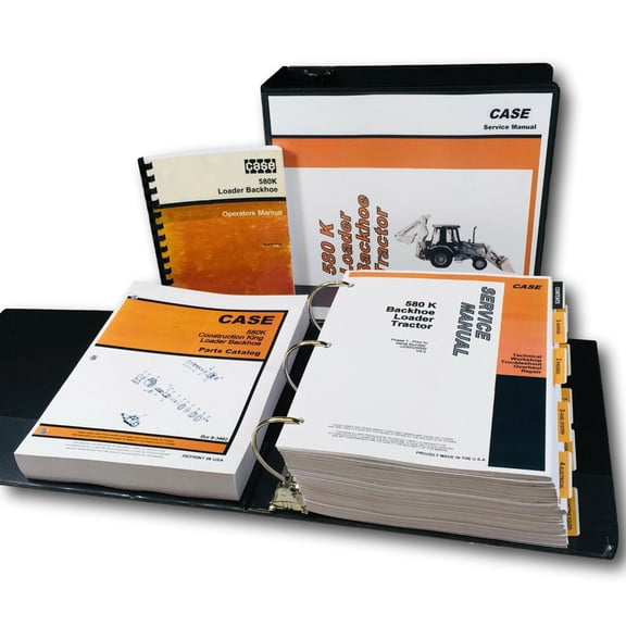 Case 580K Backhoe Loader Tractor Phase 1 Service Parts Operators Manual Shop Set