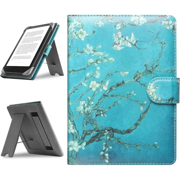 Case for 6.8",7" eReader,Compatible with Kindle/Kobo Clara /Kobo Clara 2E/Paperwhite/Pocketbook/Tolino eReader,Leather Stand Cover for 6"-7'' E-Book Reader,Flower