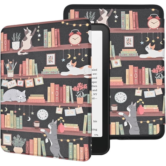 Case for 6.8" Kindle Paperwhite (11th Generation-2021) and Kindle Paperwhite Signature Edition, Book Lover Gifts Lightweight PU Leather Cover with Auto Wake/Sleep, Bookshelf