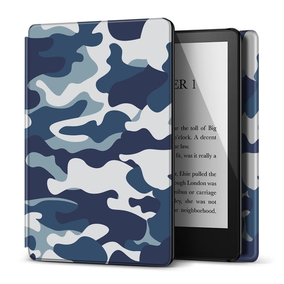 Case for 6.8" Kindle Paperwhite 11th Generation 2021 / Kindle Paperwhite Signature Edition, PU Leather Cover, Protective Sleeve Folio Case for Kindle E-Reader with Auto Sleep/Wake, Camouflage Blue