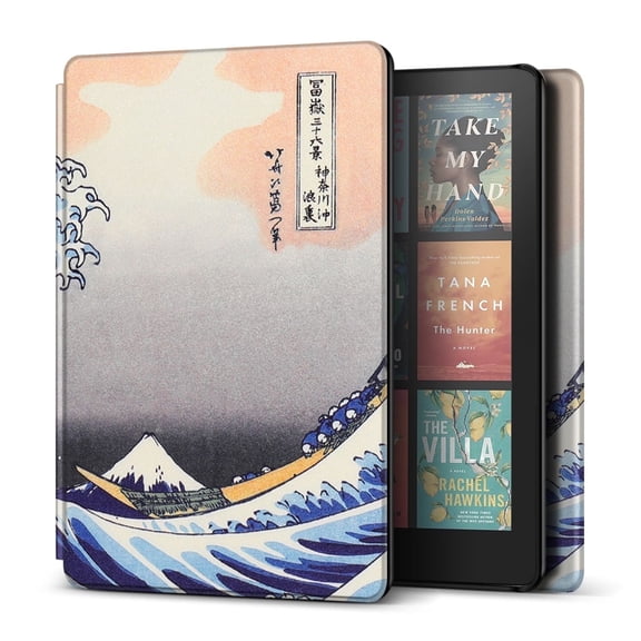 Case for Kindle Paperwhite 12th Generation 2024 / Kindle Colorsoft Signature Edition - 7" PU Leather Protective Folio Cover for Kindle Paperwhite Kids with Auto Sleep/Wake, Great Wave