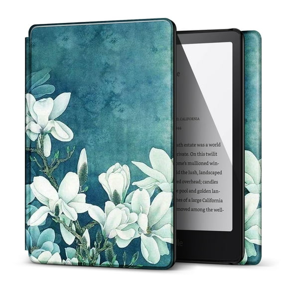 Case for 7" Kindle Paperwhite 12th Generation 2024 / Kindle Colorsoft Signature Edition - PU Leather Protective Folio Cover Case for Kindle Paperwhite Kids with Auto Sleep/Wake, Blue Flower