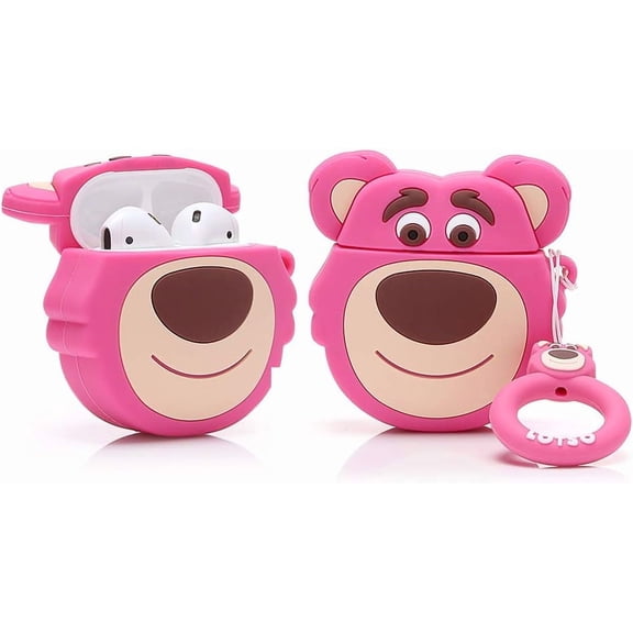 Case for AirPods 2nd/1st Generation Earbuds 2019/2016, 3D Cute Cartoon Animation Character Skin Design Protective Shockproof Silicone Covers with Keychain for AirPods 1 and for AirPods 2