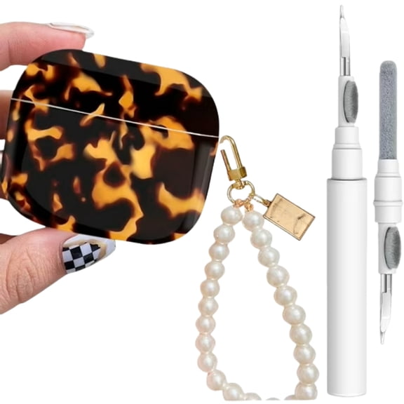 Case for AirPods 4 - Cover Skin Women Girls with Luxury Pearl Keychain Cleaner Tool for Apple Airpods 4th Generation Charging Case 2024 - Tortoise