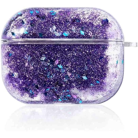 Case for AirPods / AirPods Pro Case Cover with Keychain Cute Silicone Airpods Wireless Charging Case Glitter Liquid Sequins Clear Hard Shockproof Protective Case Compatible with Apple AirPods 1st/2nd