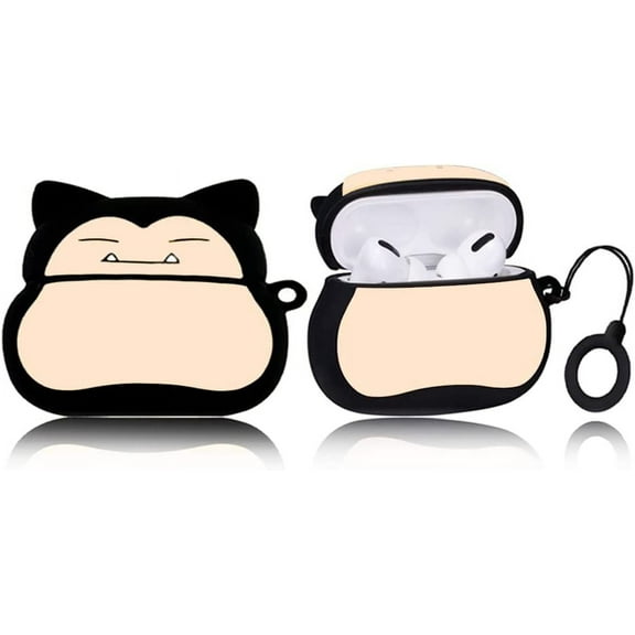 Case for AirPods Pro, Soft Silicone 3D Cute Cartoon Anime Funny Kawaii Snorlax Design Shockproof AirPods Charging Case with Finger Ring Rope for Men Kids Teens Boys Girls