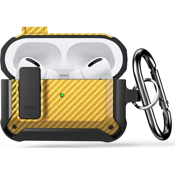 Case for Airpod Pro Case Cover with Lock, Compatible for Airpods Pro 2nd Generation/1st Generation Case (2022/2019), Shockproof Cover for iPods Pro 2 Case Men Women(AirPod Pro Not Included) Yellow