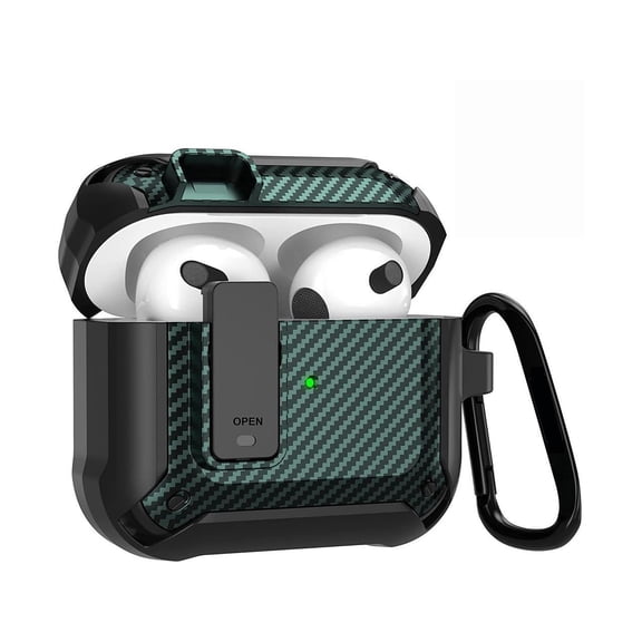 Case for Airpods 3rd Generation with Lock Clip, Carbon Fiber Hard Shell AirPods 3 Case Cover with Keychain for Men Women Cool Shockproof Protective Case for Air Pods 3rd Gen 2021