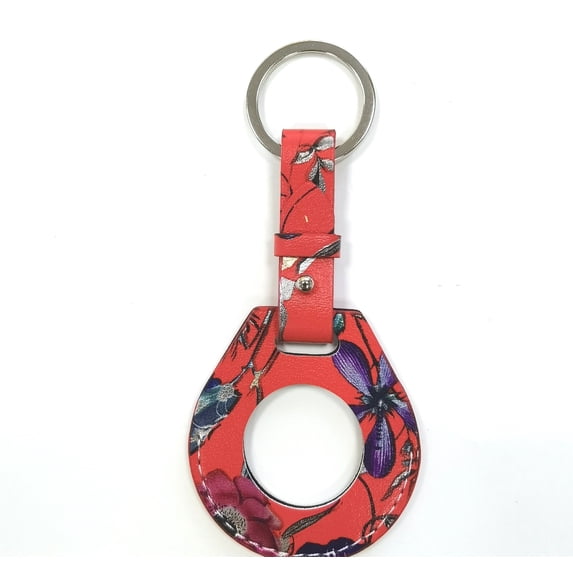 Case for Airtag, Leather Protective Double Side Flower Pattern Airtags Case Cover Skin Anti Scratch with Keyring Hook, Key Pet Wallet Bluetooth Finder Locator (Red)
