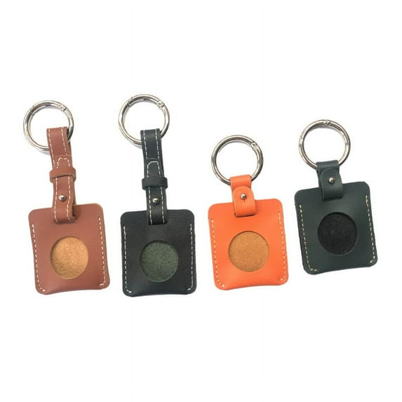 Case for Airtag, Leather Square Protective Airtags Case Cover Skin Anti Scratch with Keyring Keychain, Key Pet Wallet Bluetooth Finder Locator (Orange, Short Style)