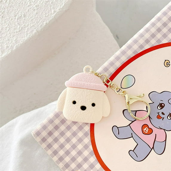 Case for Airtag, Silicone 3D Cute Cartoon Protective Airtags Holder Case Cover Skin Anti Scratch with Keyring Keychain, Key Pet Wallet Bluetooth Finder Locator (White Teddy Dog)