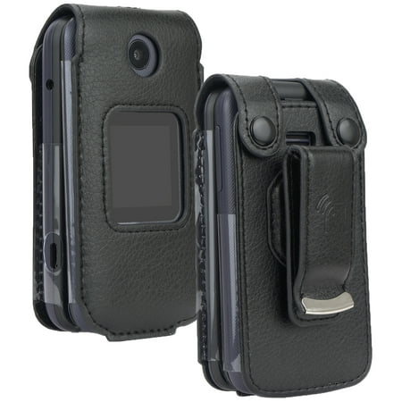 Case for Alcatel Go Flip 4 / TCL Flip Pro / TCL Classic Phone, Nakedcellphone [Black Vegan Leather] Form-Fit Cover with [Built-In Screen Protection] and [Metal Belt Clip]