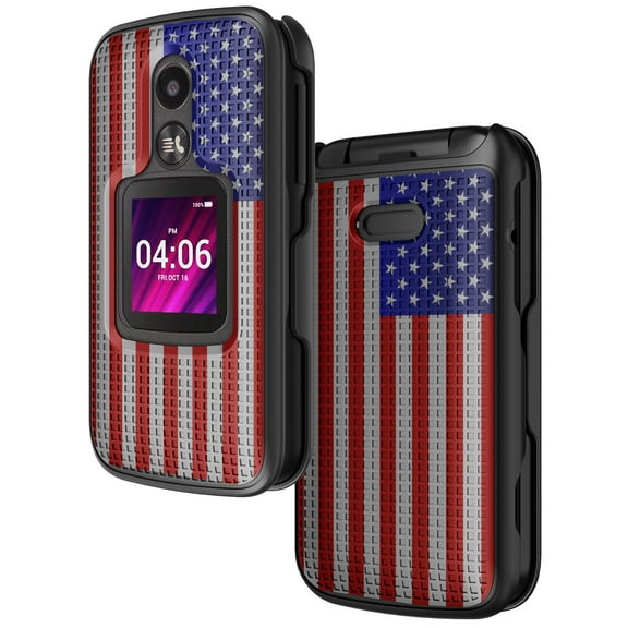 Case for Alcatel MyFlip-2 Phone, Nakedcellphone Protective Snap-On Hard Shell Cover [Grid Texture] for A406DL Flip Phone (Year 2020) - USA Flag Design