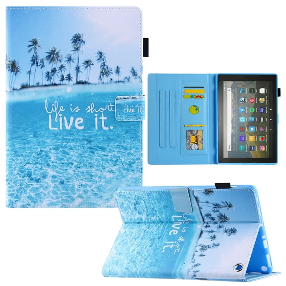 Case for All-New Amazon Fire 7 Tablet (Only fit 12th Generation, 2022 Release) - Multiple Viewing Angles Stand Smart Protective Wallet Case with Auto Sleep/Wake Feature, Live it