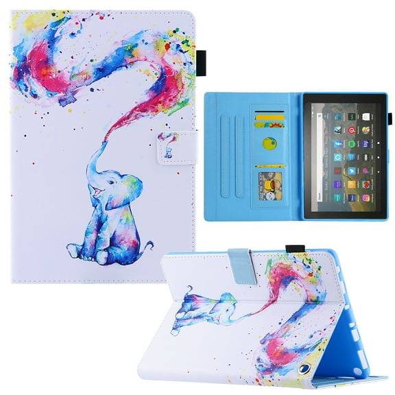 Case for All-New Amazon Fire 7 Tablet (Only fit 12th Generation, 2022 Release) - Multiple Viewing Angles Stand Smart Protective Wallet Case with Auto Sleep/Wake Feature, Colorful Elephant